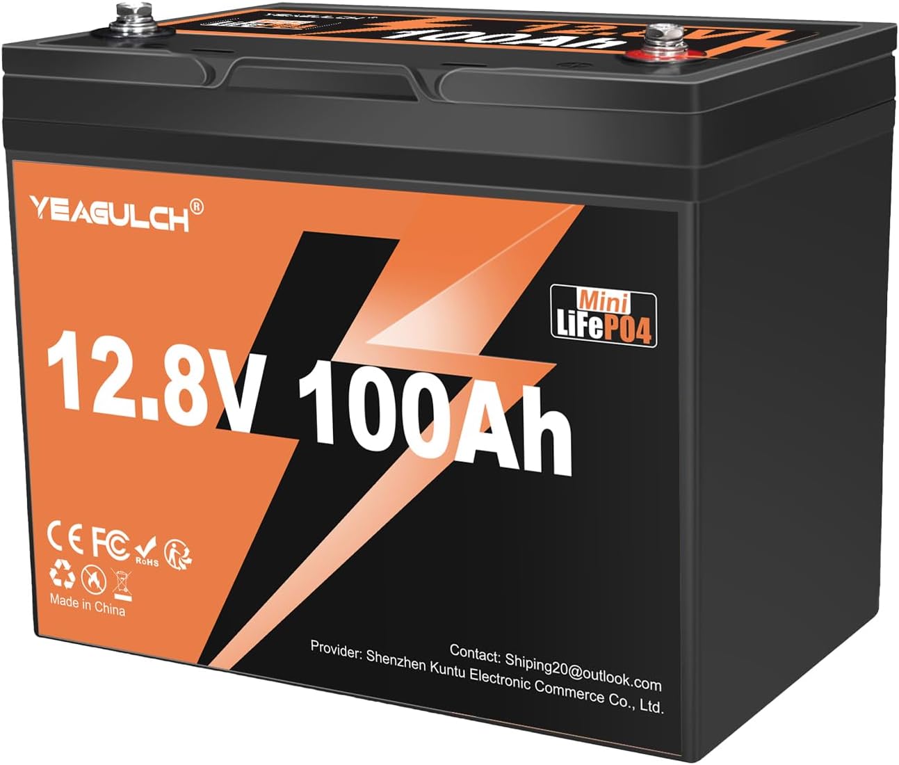 12.8V 100Ah Mini LiFePO4 Lithium Battery Built-in 100A BMS 1.28kWh 10-Year Lifespan Rechargeable Battery 6000 Deep Cycles Perfect for RV Trolling Motor Marine Solar