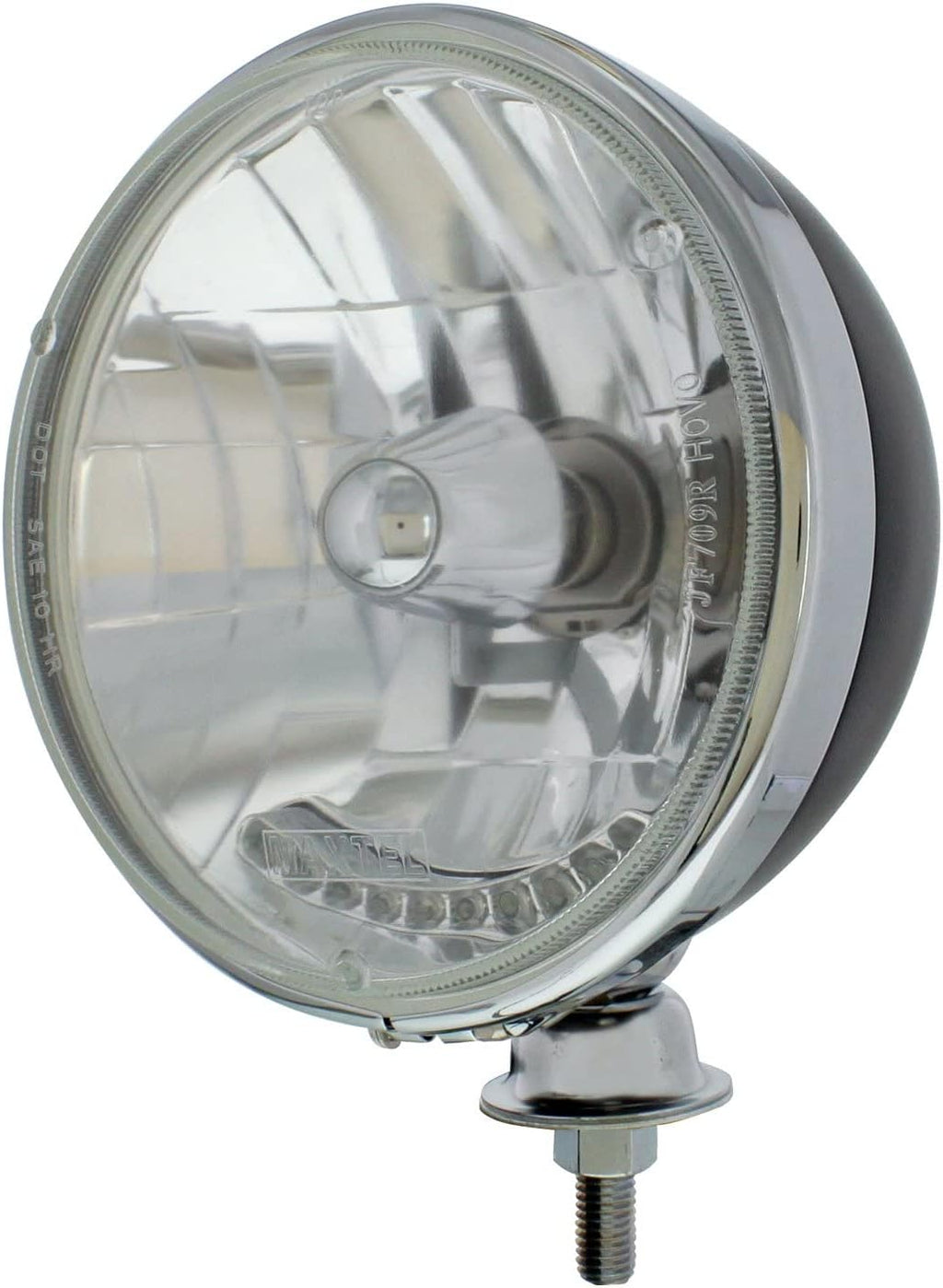 United Pacific A5022BCL Headlight, RH and LH, Dietz Style, 7', Round, Powdercoated Black Housing, Crystal H4 Bulb, with 10 Amber LED Accent Light