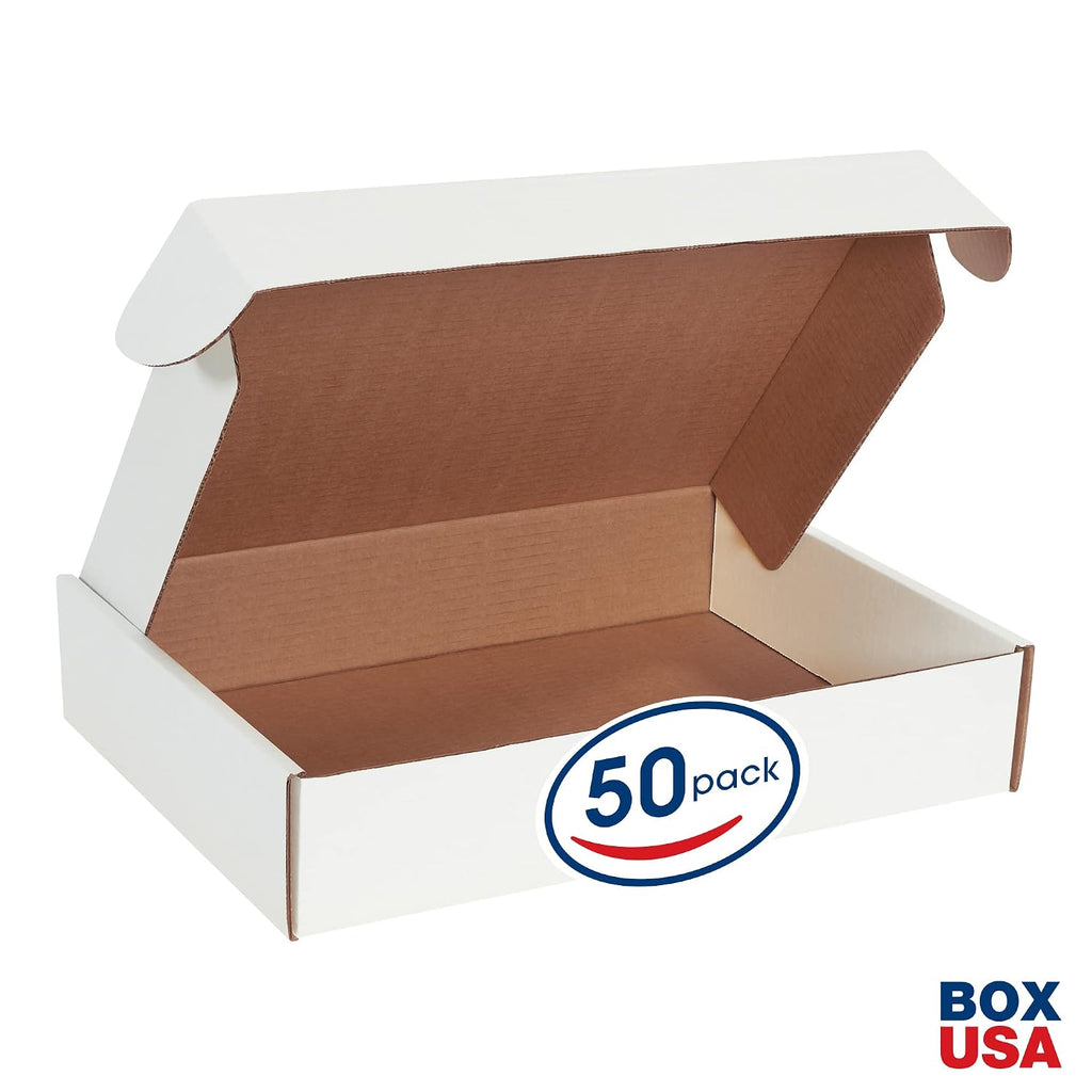 Box USA 15' Deluxe Shipping Boxes 15 1/8'L x 11 1/8'W x 3'H, 50-Pack - White Box Mailers for Packaging, Storage, Gifts or Bulk Business Orders