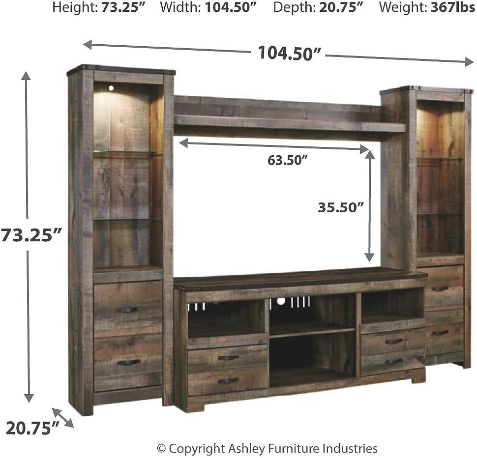 Signature Design by Ashley Trinell Urban 4-Piece Entertainment Center for TVs up to 72' with LED Lights, Dark Brown