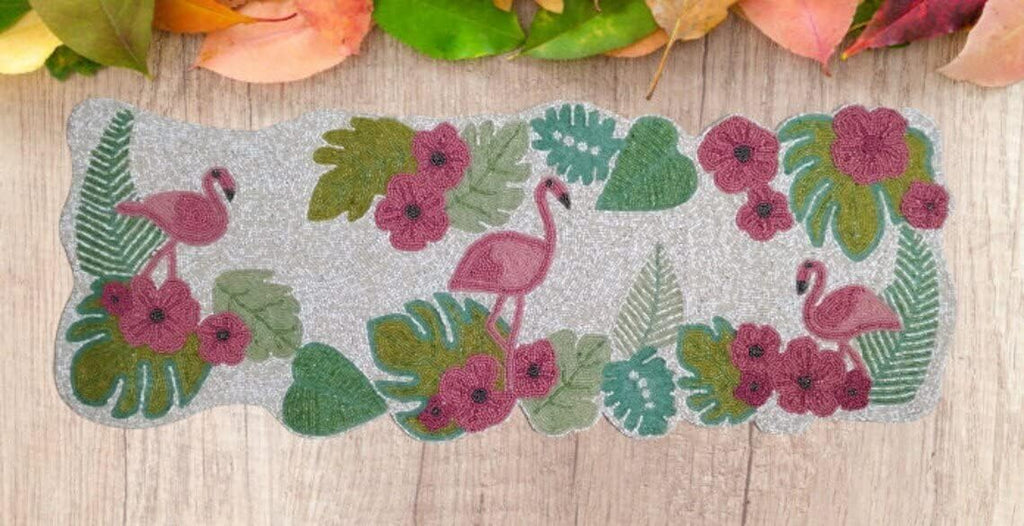 HM CREATIONS Flamingo Table Runner, Handmade Bead Table Runner, Multicolor Summer Table Runner 13X36 Inches floral Table Runner for Center Table, Dinning Decoration. (Place Mats)