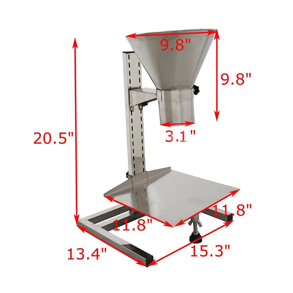 3.1inch Stainless Steel Feeding Hopper with Support Stand Manual Filling Package Funnel for Filling Powder Paste Liquid Granule