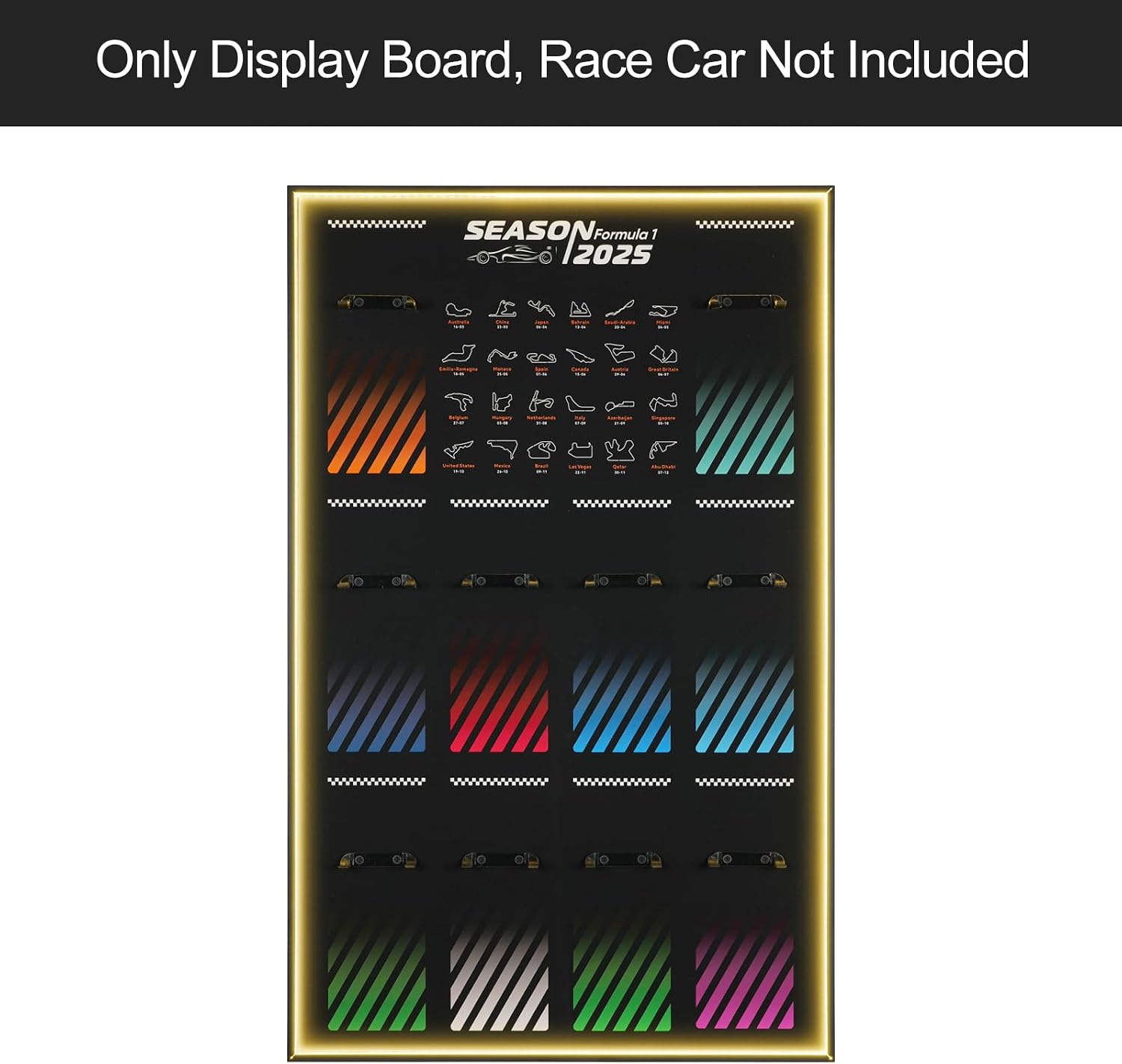 Display Wallboard with RGB LED Lights for Lego Speed Champions Race Car Collector's Pack,Wall Mount for 77242-77251 Collectible Model Car Kit (Car Not Included)