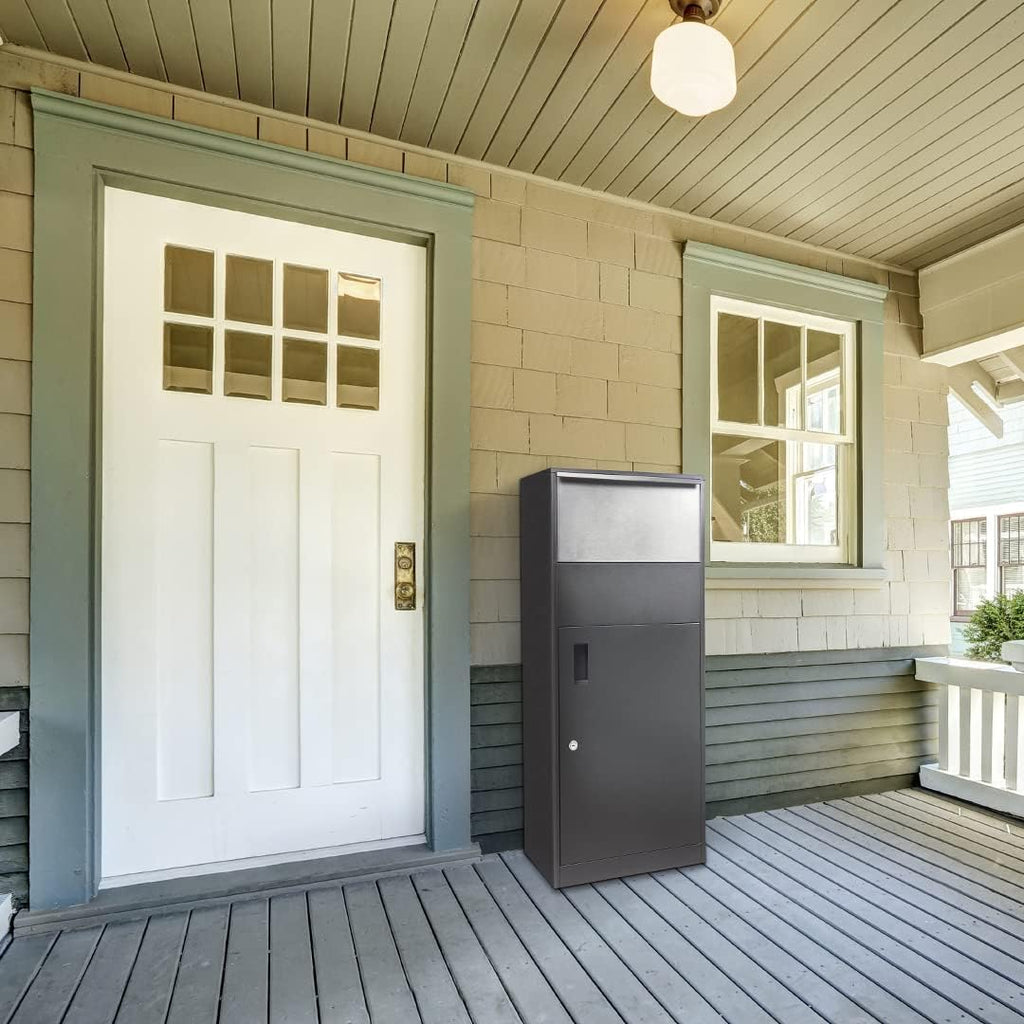 Winbest Large Steel Freestanding Floor Parcel Package Drop Box with Locking Letterbox and Multi Compartments, Black