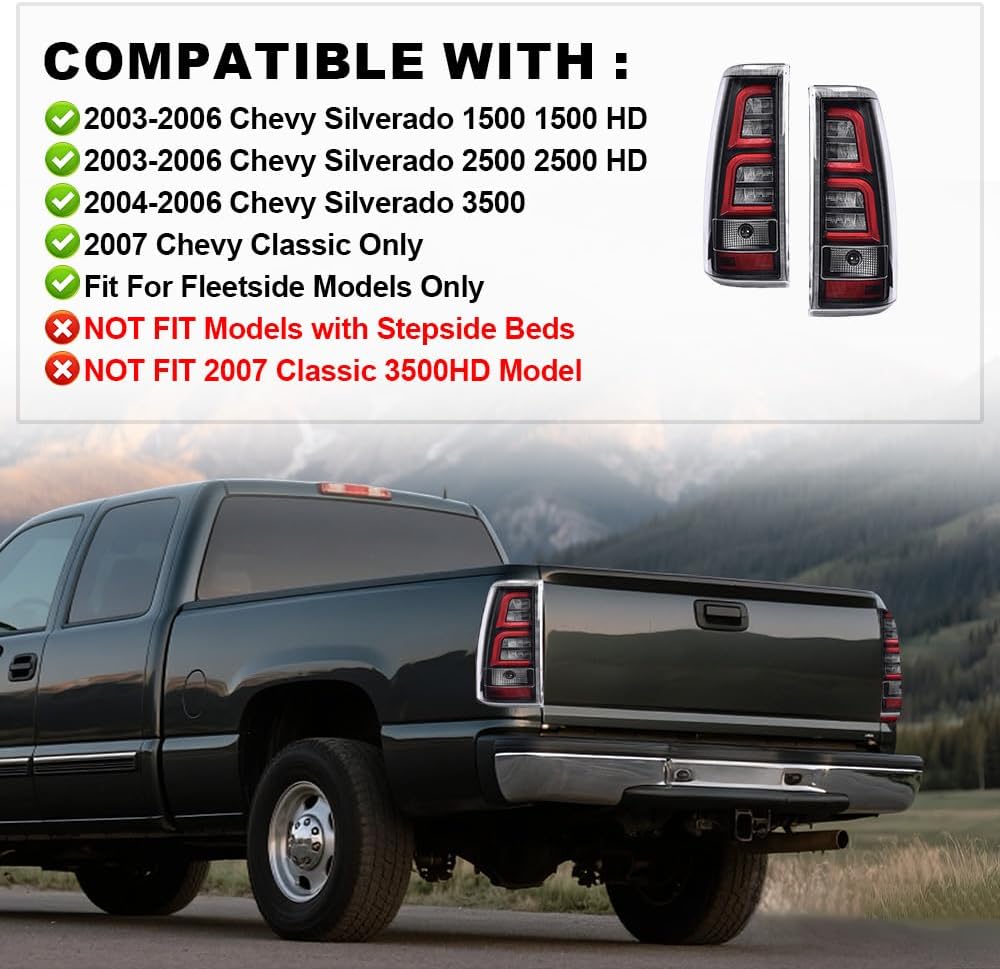 CNNELL Tail Lights Assembly Rear Lights Tail Lamp Compatible with Chevy Silverado 2003-2006 Pickup Red Clear Driver Left Side and Passenger Right Side Replacement GM2800174