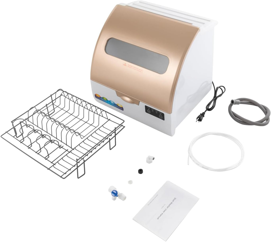 900W Countertop Dishwasher with 3 Washing Modes, 167℉ High-Temp, No Installation Needed, Portable Dishwasher with 3L Water Tank,Compact Mini Dish Washing Machine for Home (Type B - Gold)