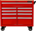 Large Tool Chest with Wheels, Rolling Toolbox with 9 Drawers, Metal Storage Tool Cart with 42'' Wood Top and Side Handle for Garage, Shop (Bonus Drawer Liners) — Red