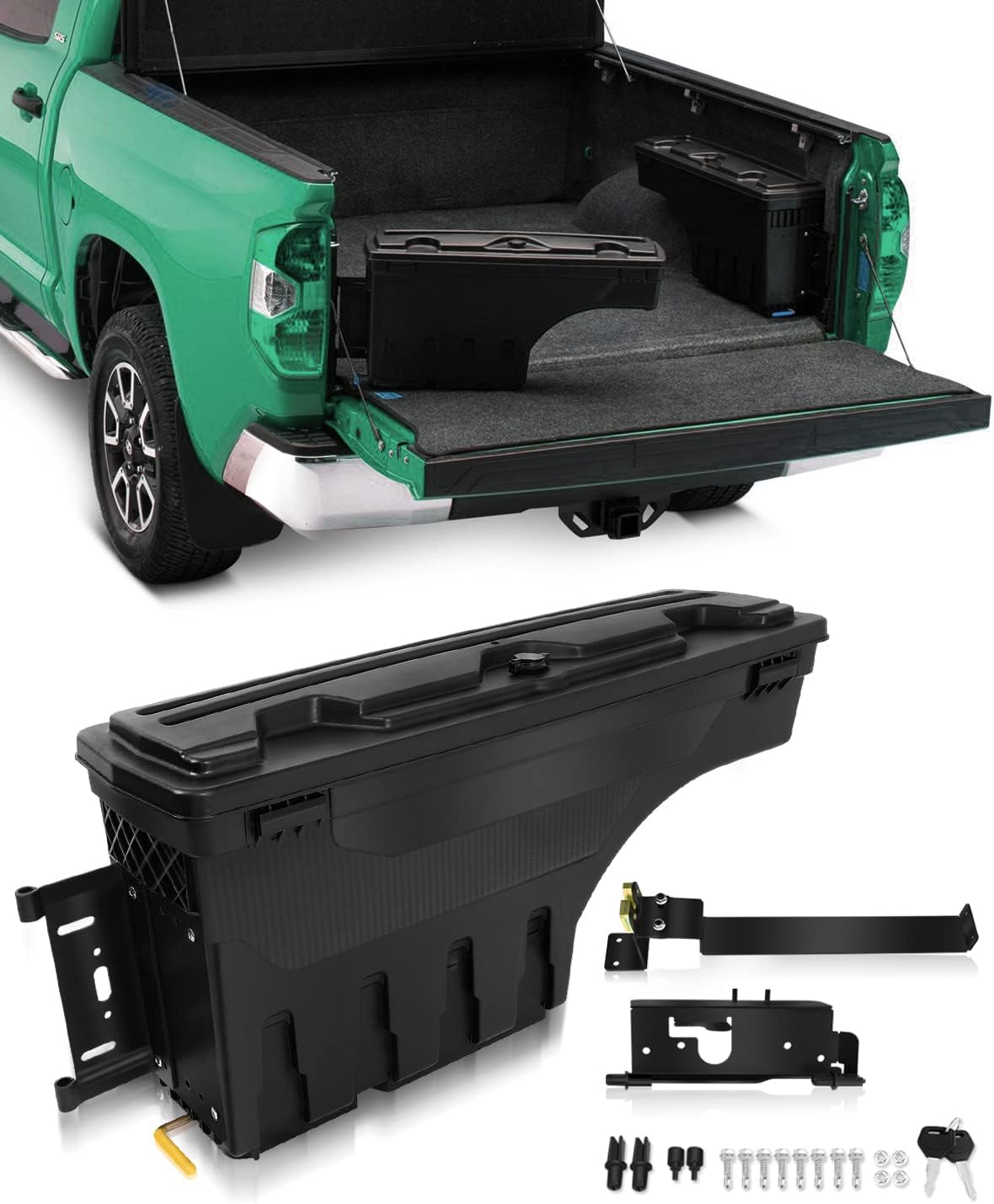 SCITOO Left Driver Side Truck Bed Tool Box for Dodge Ram 1500 2500 3500 2002-2018,Multi-Compartment Dividers Organized Storage,Heavy Duty & No-Drill Installation