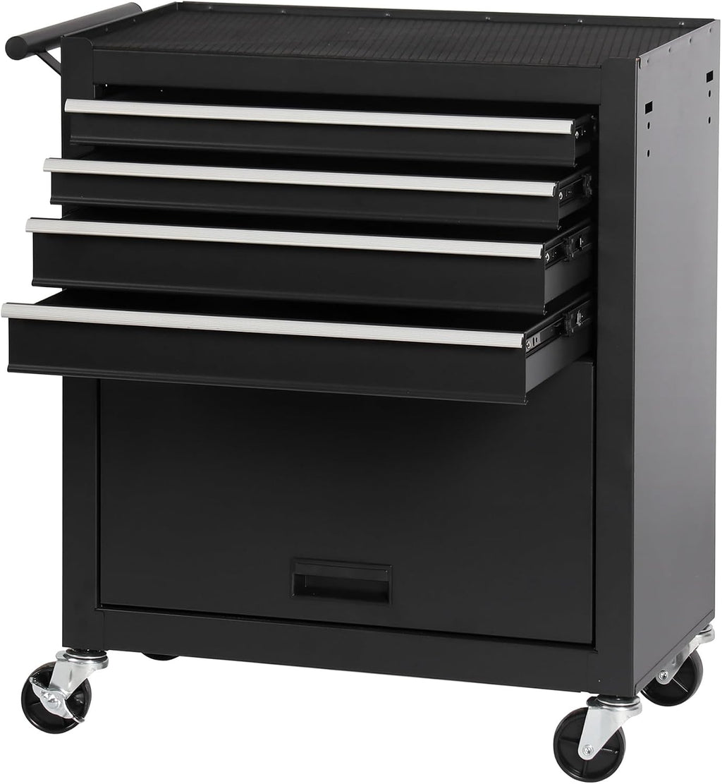 4-Drawer Rolling Tool Chest, Cabinet with 4 Wheels Tool Chest with Drawers, Suitable for Garages, Warehouses, Workshops, Repair Shops, Black