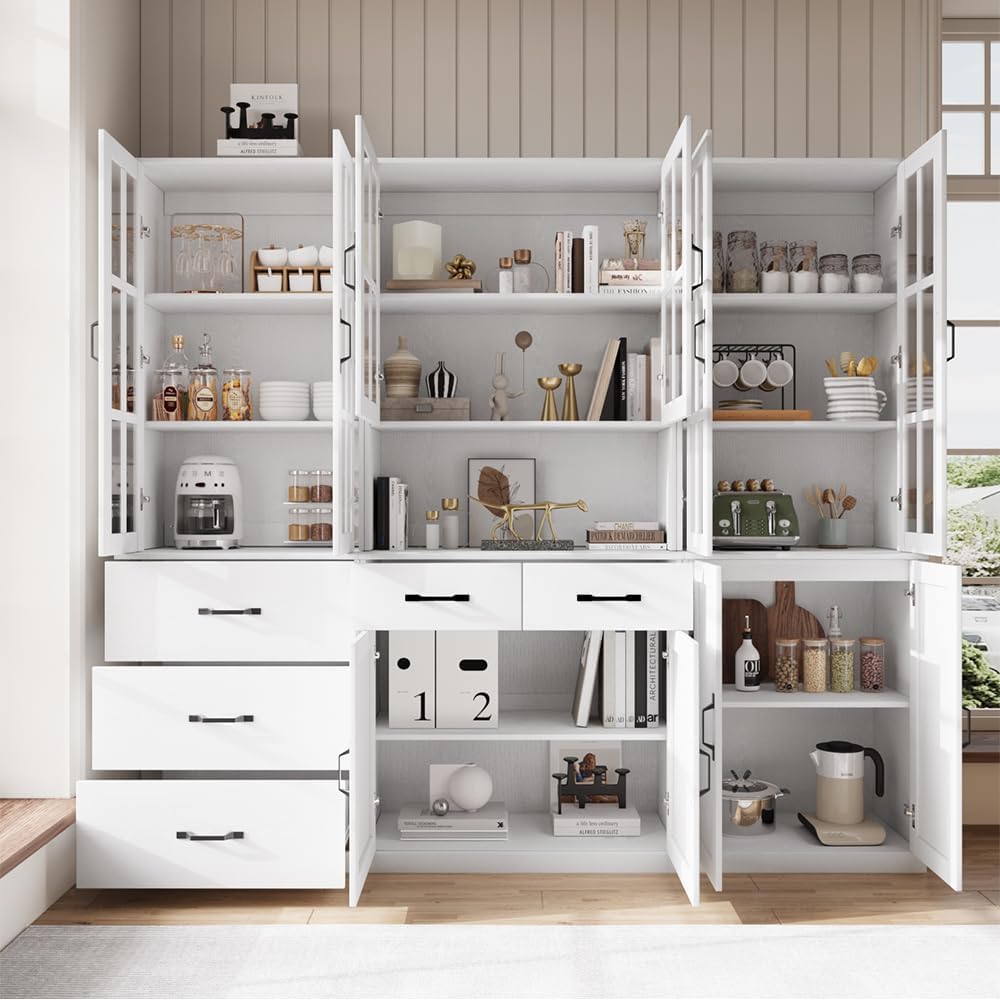 VOWNER Bookcase with Glass Door, 5-Tier Modern Bookshelf with Large Drawer, Glass Display Cabinet with Large Storage Shelf, Combination Storage Cabinet for Home Office, AEA( White)