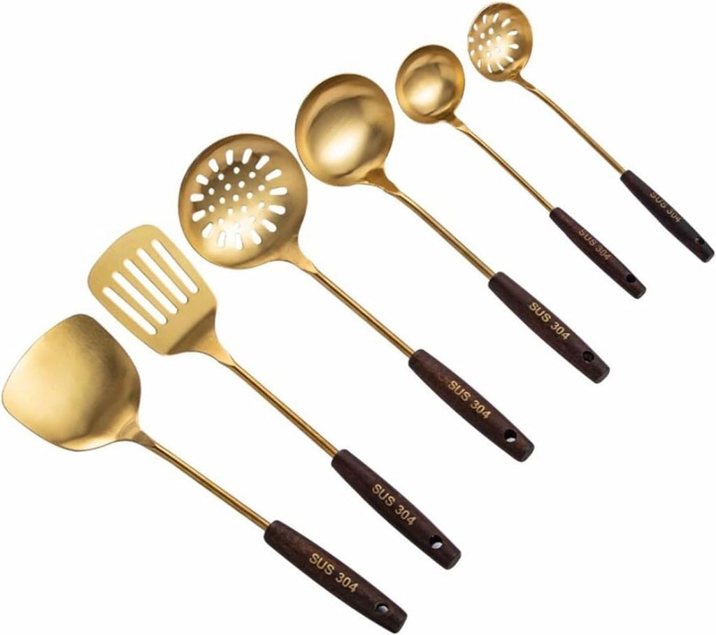 Kitchen Utensils Set, Cookware Dining Gadgets Spoons for Cooking Spatulas 304 Stainless Steel Cooking Utensils Spatulas Spoons Kitchen Tools 6 Pieces Sets