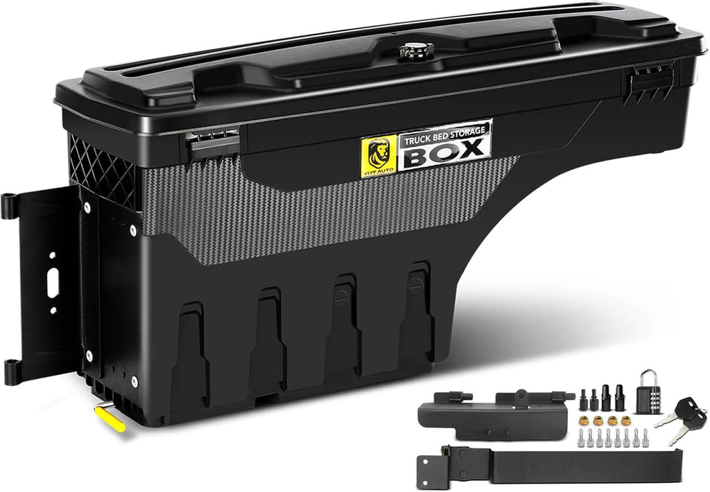 YHTAUTO Truck Bed Storage Tool Box Lockable Compatible with 1987-2011 Dodge Dakota, Driver Side, Swing Waterproof Wheel Well ToolBox