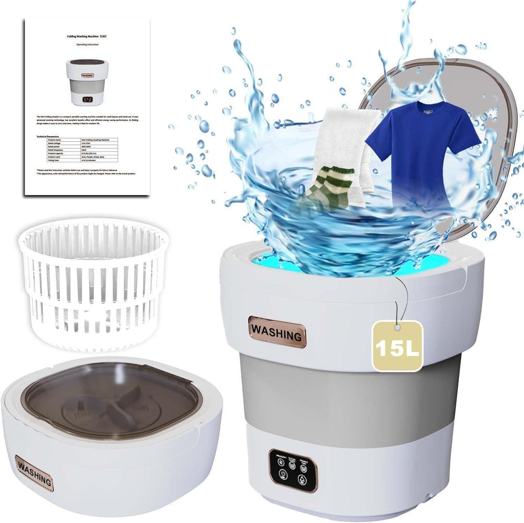 Underwear Washing Machine,15L 2.1kg 2 in 1 Mini Washing Machine and Dryer, Portable Washe, Small Washing Machine with 3 Cleaning Modes for Baby Clothes, Underwear, Camping, RV, Travel(Grey)