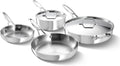 Calphalon Premier Polished 5-Ply Stainless Steel Cookware Set w/Turbo Heat Tech 6 Piece Includes Frying Pans, Pots and Pans Set, Induction, Oven Safe 500F, PFOA Free, Polished Stainless Silver