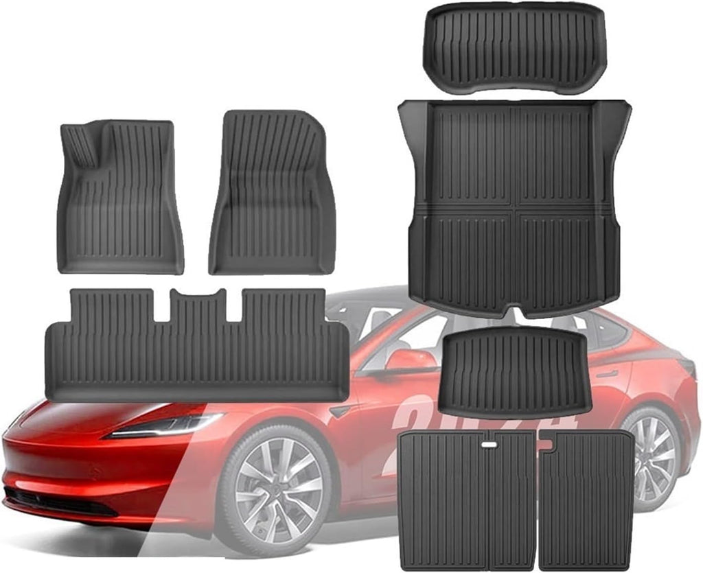 Compatible with Tesla Model 3 Highland 2024 TPE Floor Mats All Weather Front Rear Cargo Liner Mat Waterproof Anti-Slip Mats Accessories(Blue,Highland 2024)