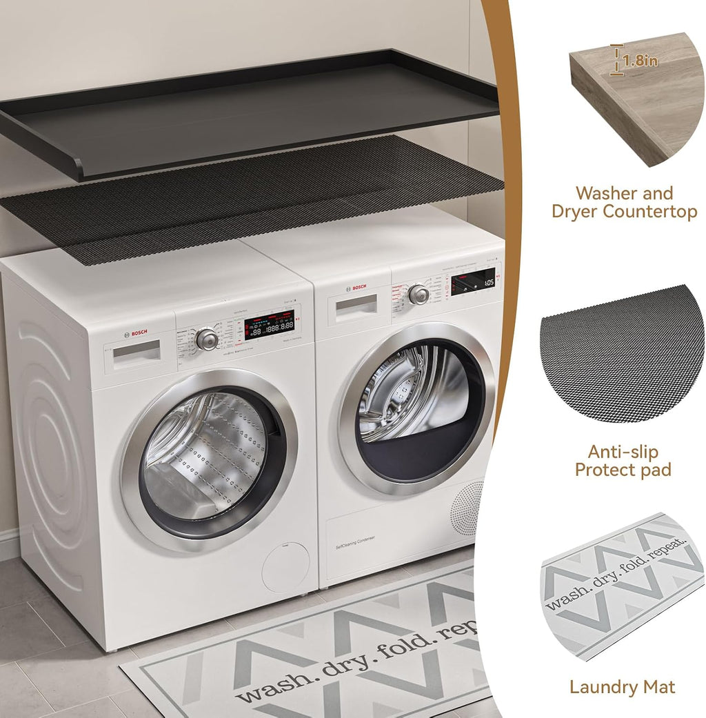 FIMELLO 60' Laundry Room Wall Cabinets and 27.6' x 54' Washer and Dryer Countertop Set, Laundry Room Cabinets Wall Mounted, Upper Cabinets Floating Cabinet - Black Laundry Countertop