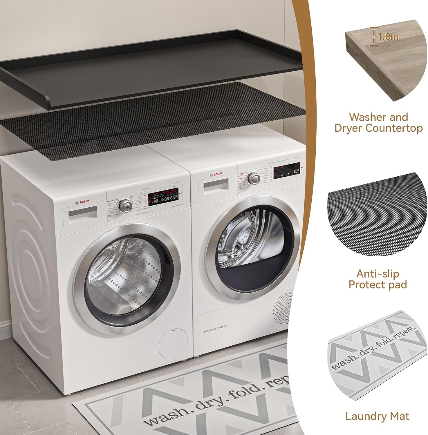 FIMELLO 60' Laundry Room Wall Cabinets and 27.6' x 54' Washer and Dryer Countertop Set, Laundry Room Cabinets Wall Mounted, Upper Cabinets Floating Cabinet - Black Laundry Countertop