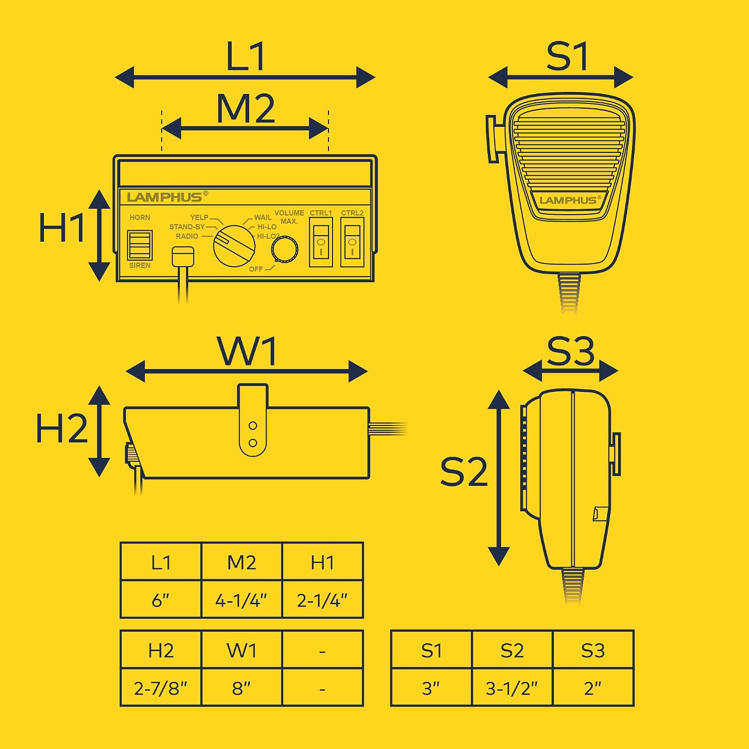LAMPHUS SoundAlert 12V 100W Police Siren PA System Kit [Slim Speaker] [118-124dB] [Handheld Microphone] [Hands-Free] Warning Emergency Siren for Vehicles Tow Truck UTV ATV Van Car POV RV