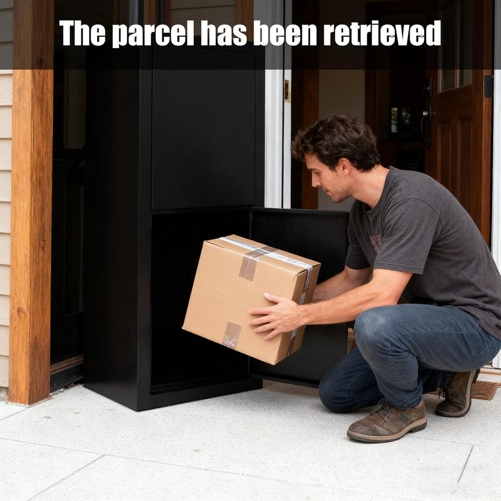 Package Delivery Box, Outside Curbside Mailbox, 0.8mm Thickness Large Anti-Theft Boxes Edges Without Burrs Carbon Steel Mailbox w/2 Keys, Black(Floor Standing)