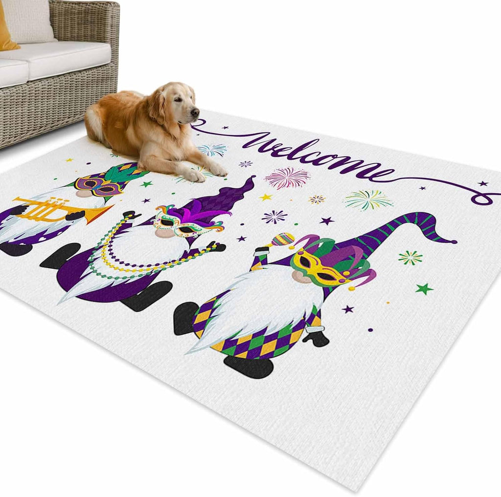 Outdoor Rug 4x6ft Carnival Festival Funny Gnomes Celebration Patio Area Rugs Waterproof Easy Cleaning Non Shedding Thick Mats White Carpet for Indoor Outdoor Porch Deck Backyard Balcony