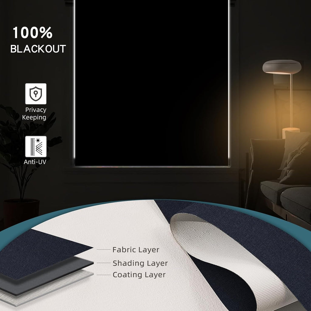 Motorized Roller Shade, 100% Blackout Smart Window Blinds Work with Homekit, Alexa, Google Home, Remote Control, Electric Blinds with USB/Solar Pannel,Dark Onyx Black