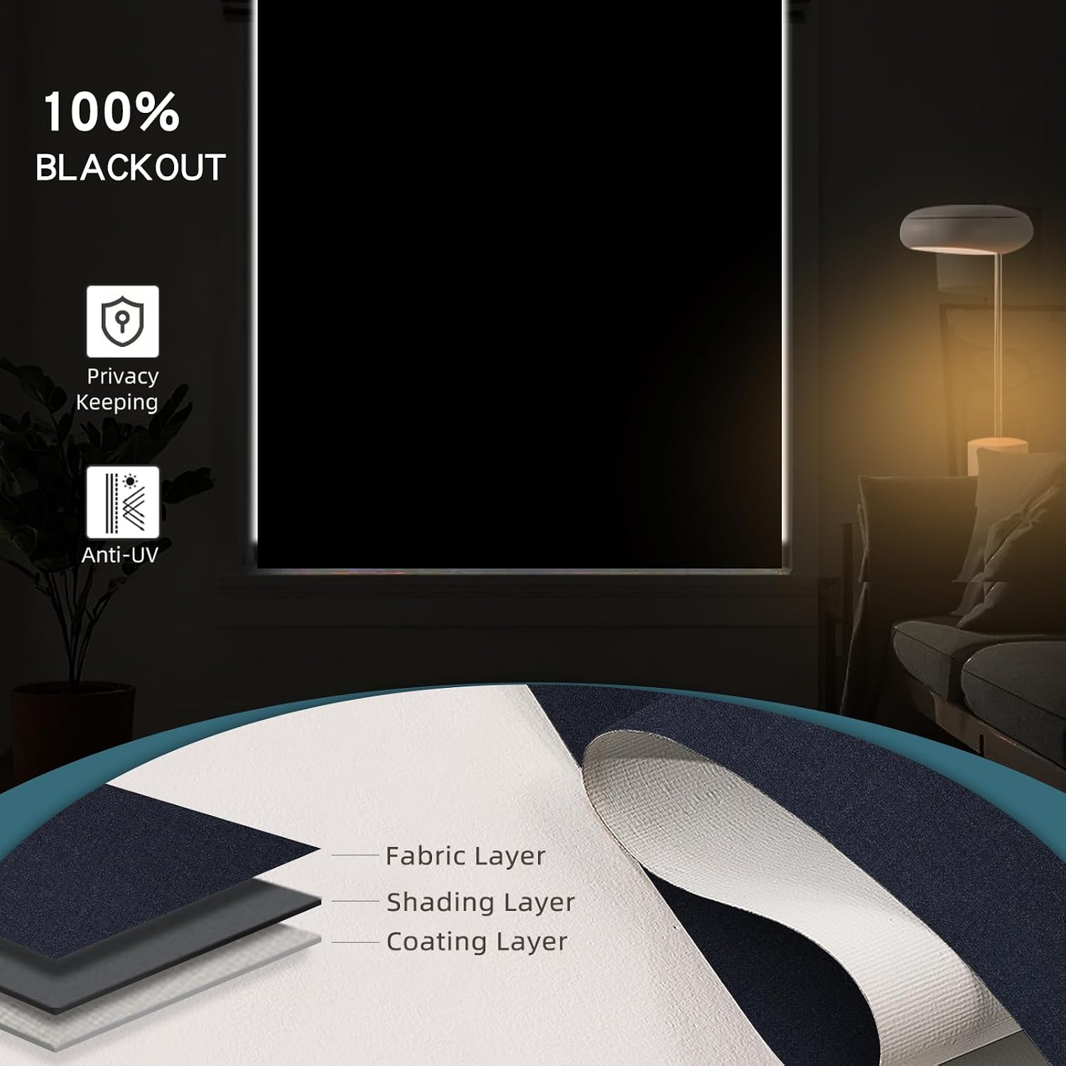 Motorized Roller Shade, 100% Blackout Smart Window Blinds Work with Homekit, Alexa, Google Home, Remote Control, Electric Blinds with USB/Solar Pannel,Dark Onyx Black