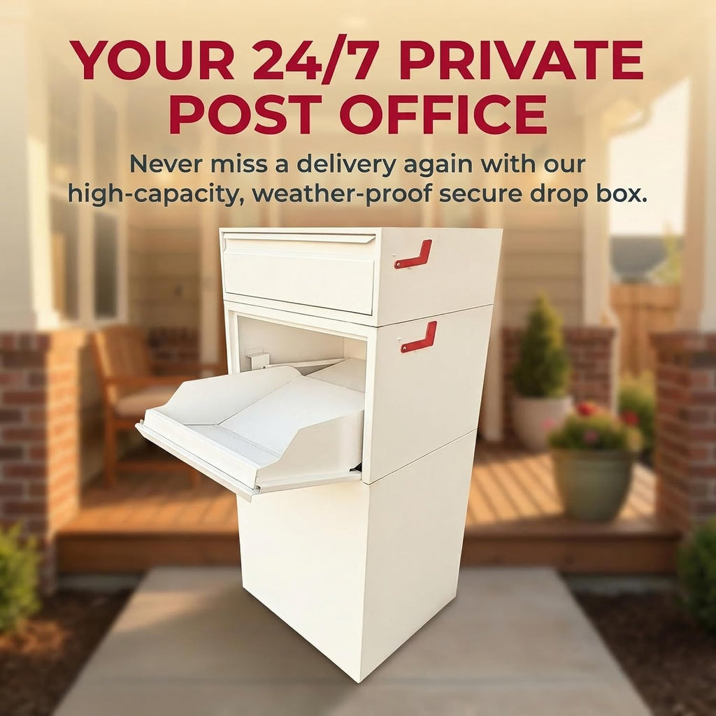 Large Secure Package Delivery Box for Outside with Key Lock, 48 * 23 * 21', Stainless Steel, 42 Gallon, Anti-Theft, Rust-Proof,Waterproof Box for Packages Delivery Outdoor（White