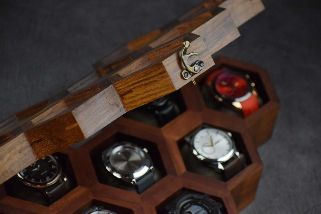 Royal Craft Expertise Handcrafted Wooden Watch Box for Men & Women – Vintage Honeycomb Display Case in Indian Rosewood | Includes Velvet Pillows – Luxury Gift for Him – Built to Last