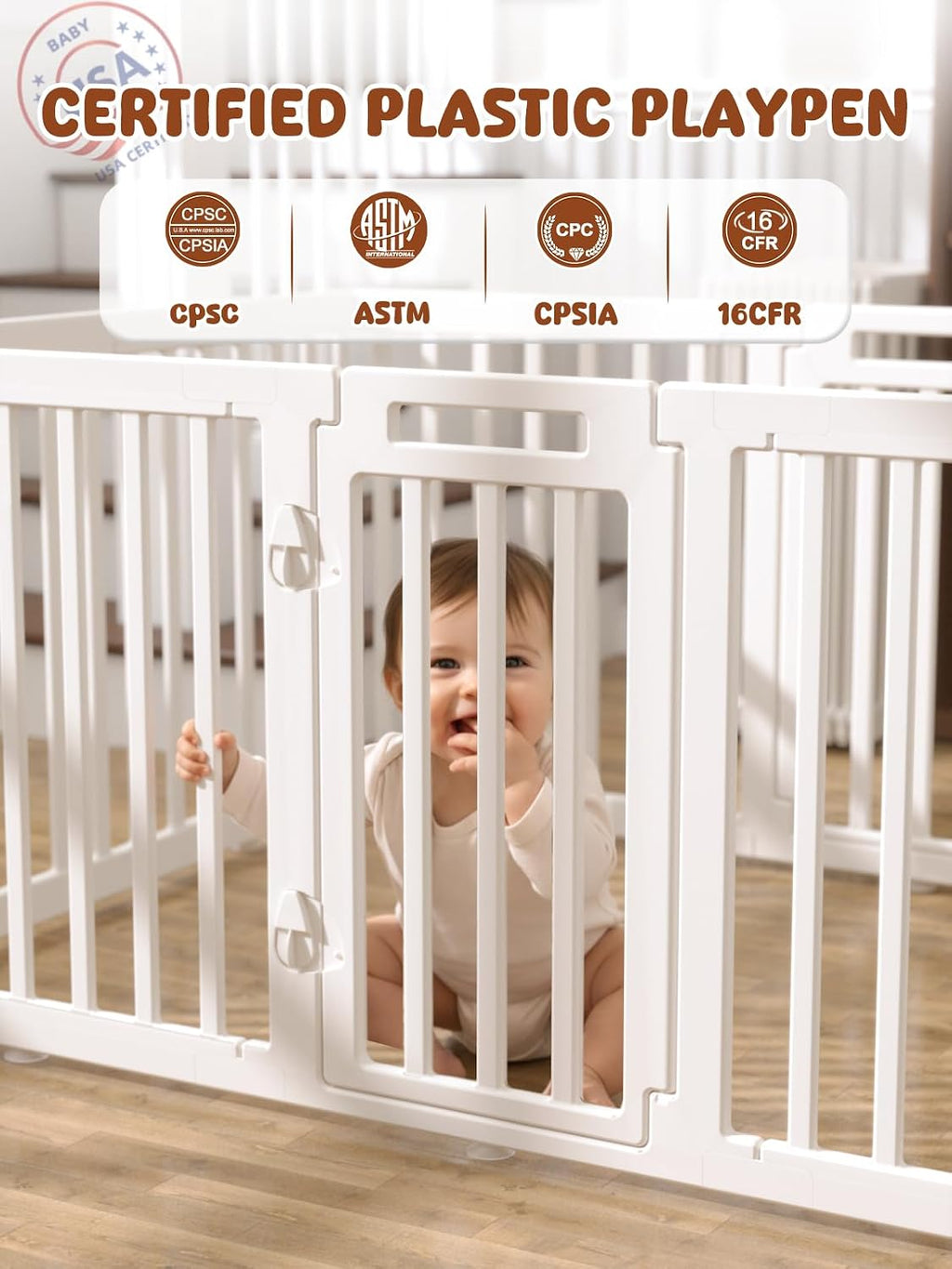VBABY Playpen for Babies and Toddlers, Plastic Play Pen for Babies 6-12 Months, 10 Panels Baby Play Yard, Indoor & Outdoor Baby Fence, 59' x 41', White