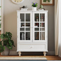 KEIKI Sideboard Buffet Cabinet with Glass Doors and Drawer, Wooden Storage Cabinet with Adjustable Shelf Modern Display Cabinet Cupboard for Living Room, Dining Room, Kitchen, Hallway, White