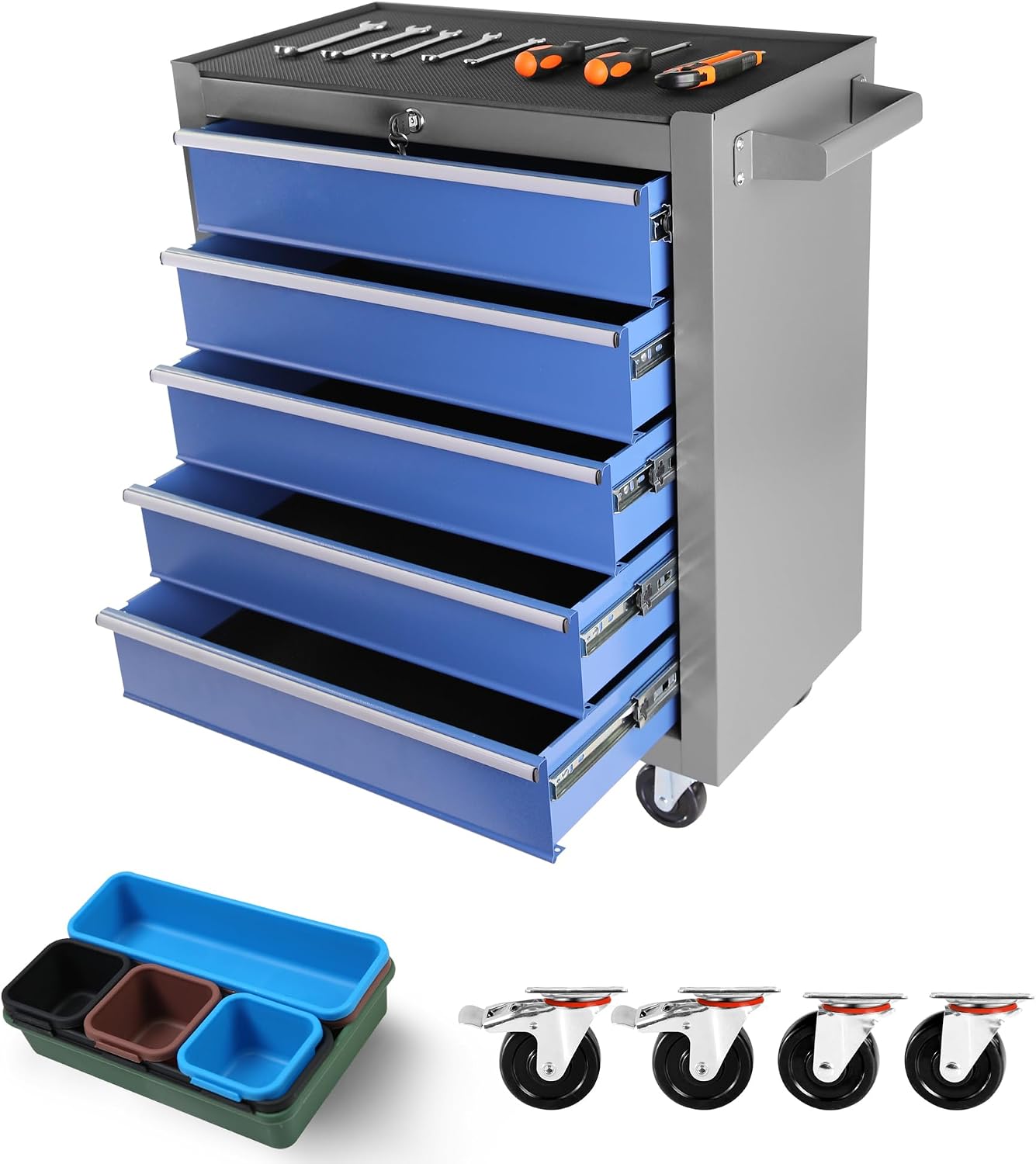 5 Drawers Rolling Tool Chest with Wheels, Portable Rolling Tool Box on Wheels, Tool Chest Organizer for Garage, Workshop, Home Crafts Use