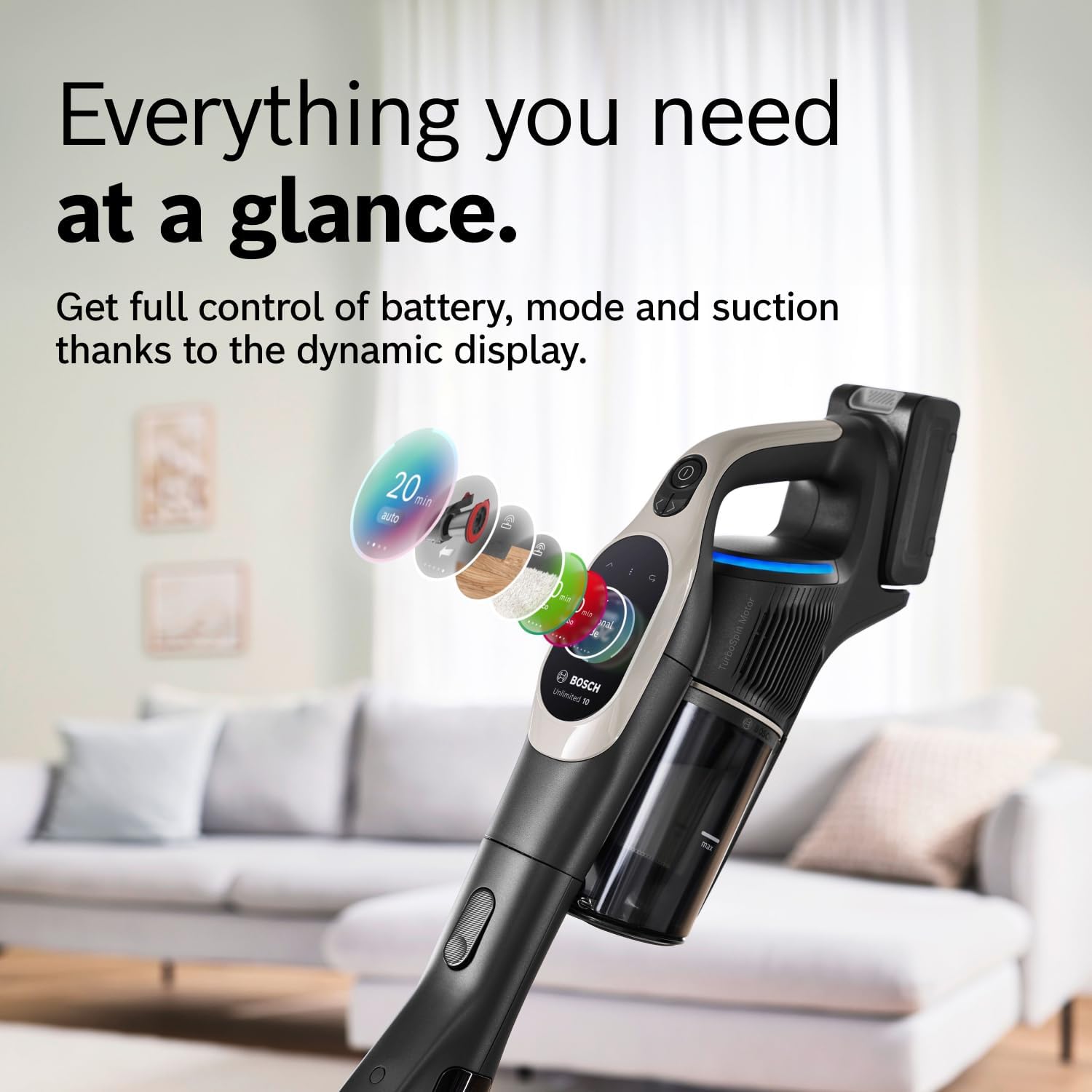 Bosch Unlimited 10 Cordless Stick Vacuum Cleaner - 2 Batteries Included, Up to 140 Min Total, Bendable Tube, Fast Charger, Pet Hair, Hard Floors and Carpets, 7 Accessories, Dark Cream