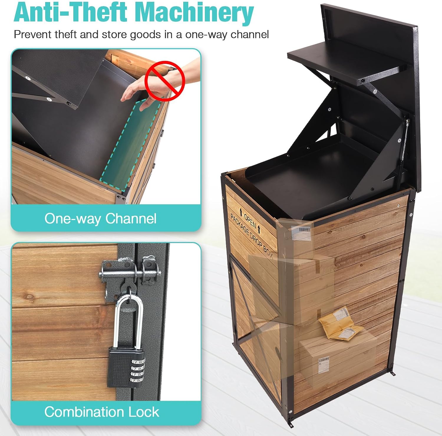 Suumerpety Package Delivery Boxes for Outside Metal Frame Large Parcel Drop Box with Combination Lock and One-Way Access Channel, Secure Anti Theft Mailboxes for Porch Curbside