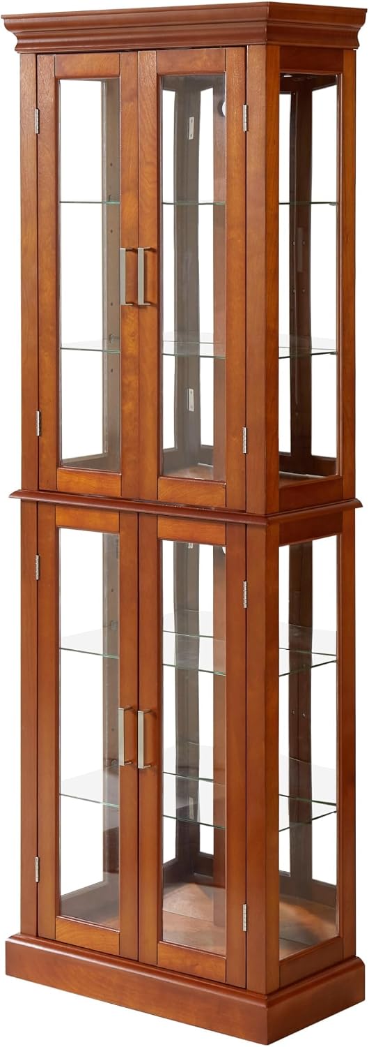 Lighted Curio Cabinet 70' Glass Display Case with Adjustable Shelves Vintage, Wooden Wine Bar Cabinet with 6 Shelves for Living Room Liquor Storage (E26 Light Bulb not Included) (Walnut)