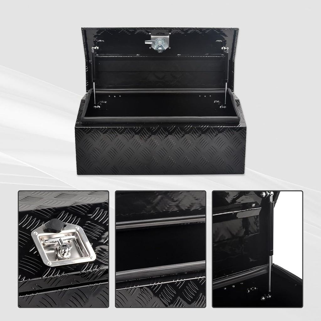 30 Inch Aluminum Trailer Tongue Tool Box Wide Utility Trailer Tongue Toolbox RV Storage OrganizerTrailer Storage Tool Box With Lock & Keys Black,5 Bar Tread (30'X13.2'X13.5')