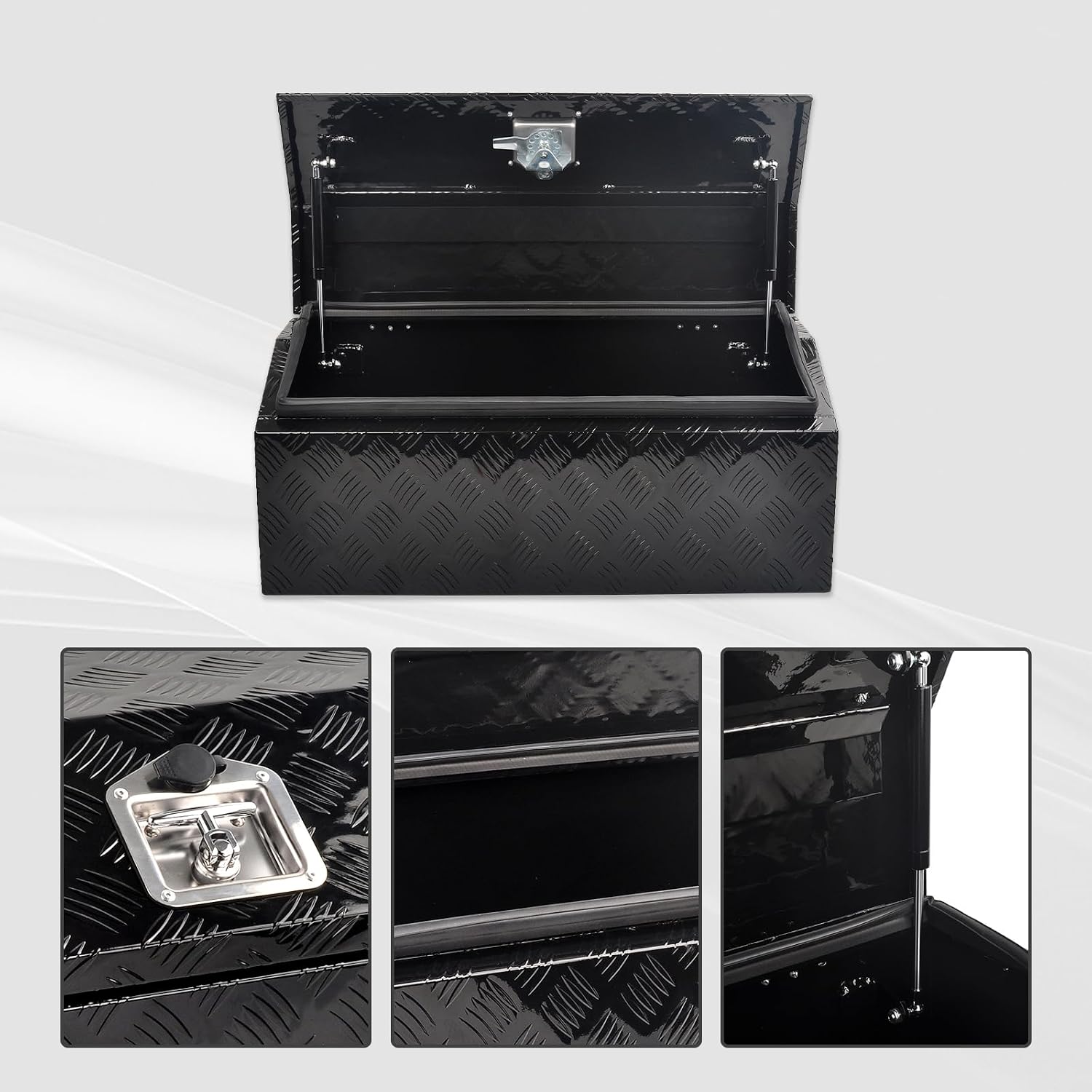 30 Inch Aluminum Trailer Tongue Tool Box Wide Utility Trailer Tongue Toolbox RV Storage OrganizerTrailer Storage Tool Box With Lock & Keys Black,5 Bar Tread (30'X13.2'X13.5')
