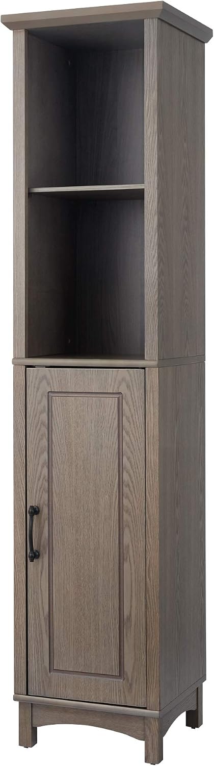 Teamson Home Russell Modern Farmhouse Linen Tower Storage Cabinet with Open Shelves, Salt Oak