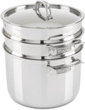 Viking 3-Ply Stainless Steel Pasta Pot with Lid, 8 Quart, 4 Piece Multipot Kitchen Cookware, Includes Pasta Insert and Steamer Basket, Dishwasher and Oven Safe, Induction Ready, Silver