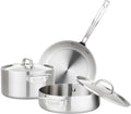 Viking 5-Ply Cookware Set, 5 Piece Stainless Steel Kitchen Pots and Pans, Oven Safe, Induction Ready, Silver