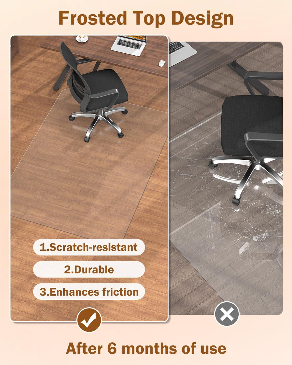 Blvornl 3 Pack Frosted Clear Chair Mat for Hardwood Floor, 32.3'*47.2' Hard Material Office Chair Mat, Memory Plastic Computer Chair Pad for Rolling Chairs, Desk Floor Rug for Office and Home