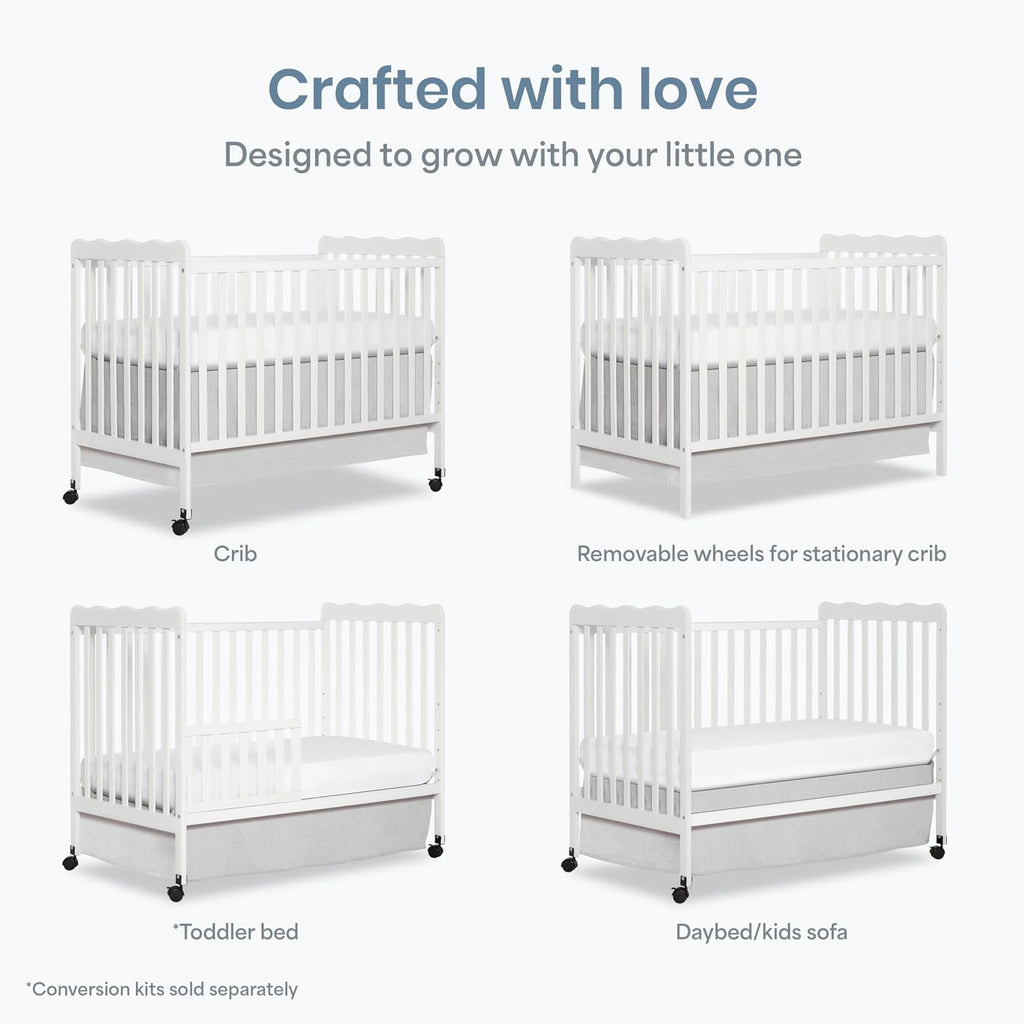 Dream On Me Carson Classic 3-in-1 Convertible Full-Size Baby Crib in White, GreenGuard Gold & BSA, 4 Mattress Heights, Converts to Day & Toddler Bed, Locking Wheels, Classic Nursery Design