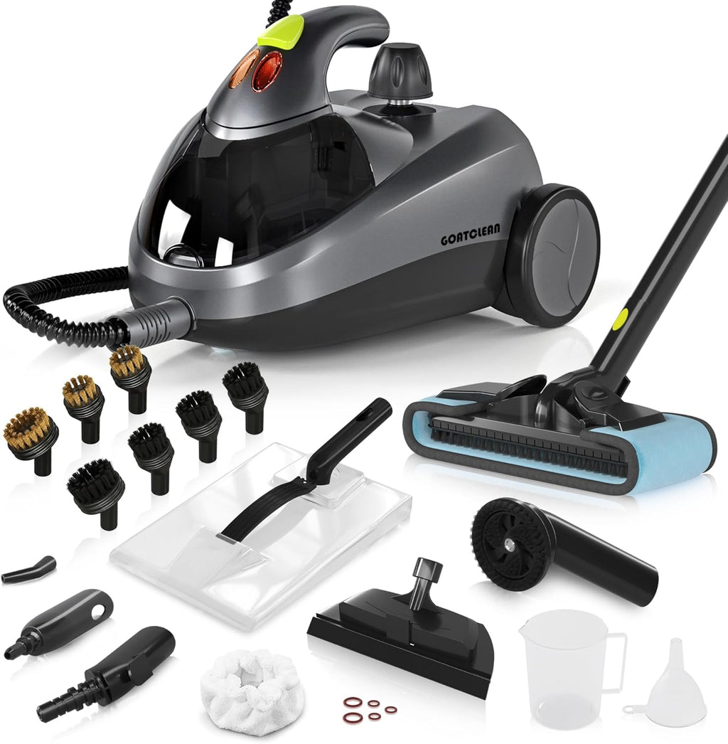 Heavy-Duty Steam Cleaner - 1500W Multipurpose Handheld Floor Steamer with 22 Accessories 16ft Cord for Home, Car Detailing, Tile, Grout, Wallpaper, Upholstery, Window, Deep Cleaning