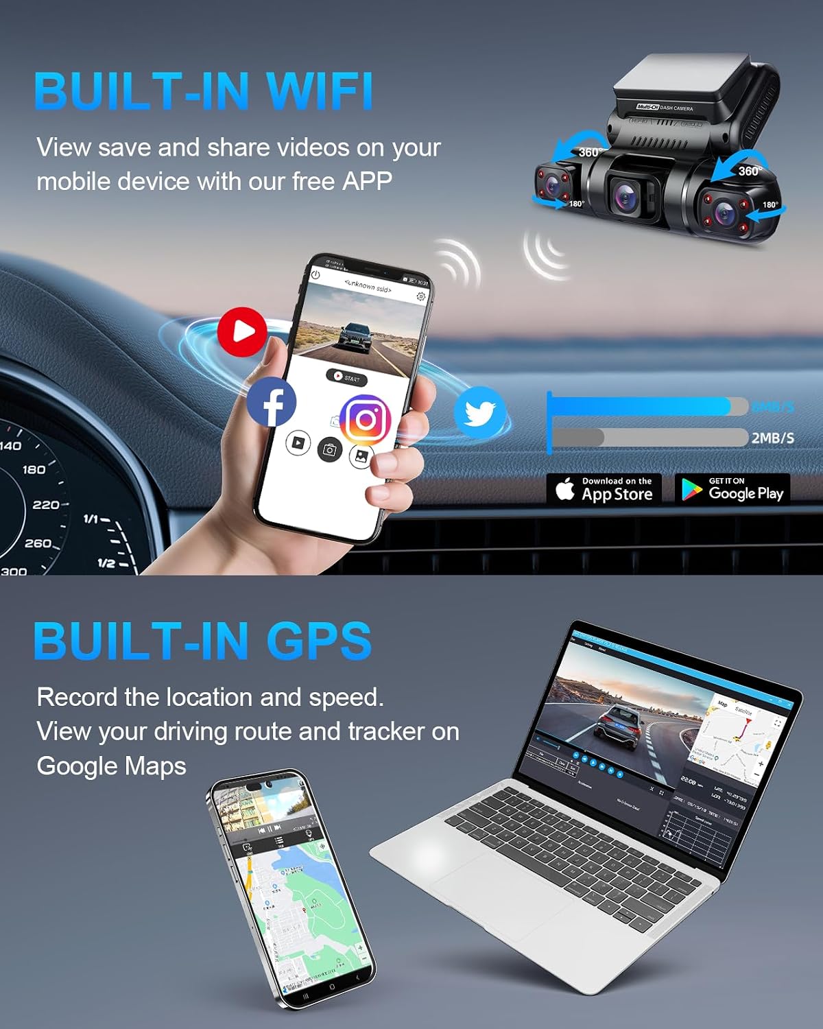 PRUVEEO 360° 4 Channel Dash Cam Front and Rear Inside Left Right, Dash Camera for Cars, Built-in GPS WiFi Night Vision, 24/7 Recording Parking Mode Monitor, 128G Card Included