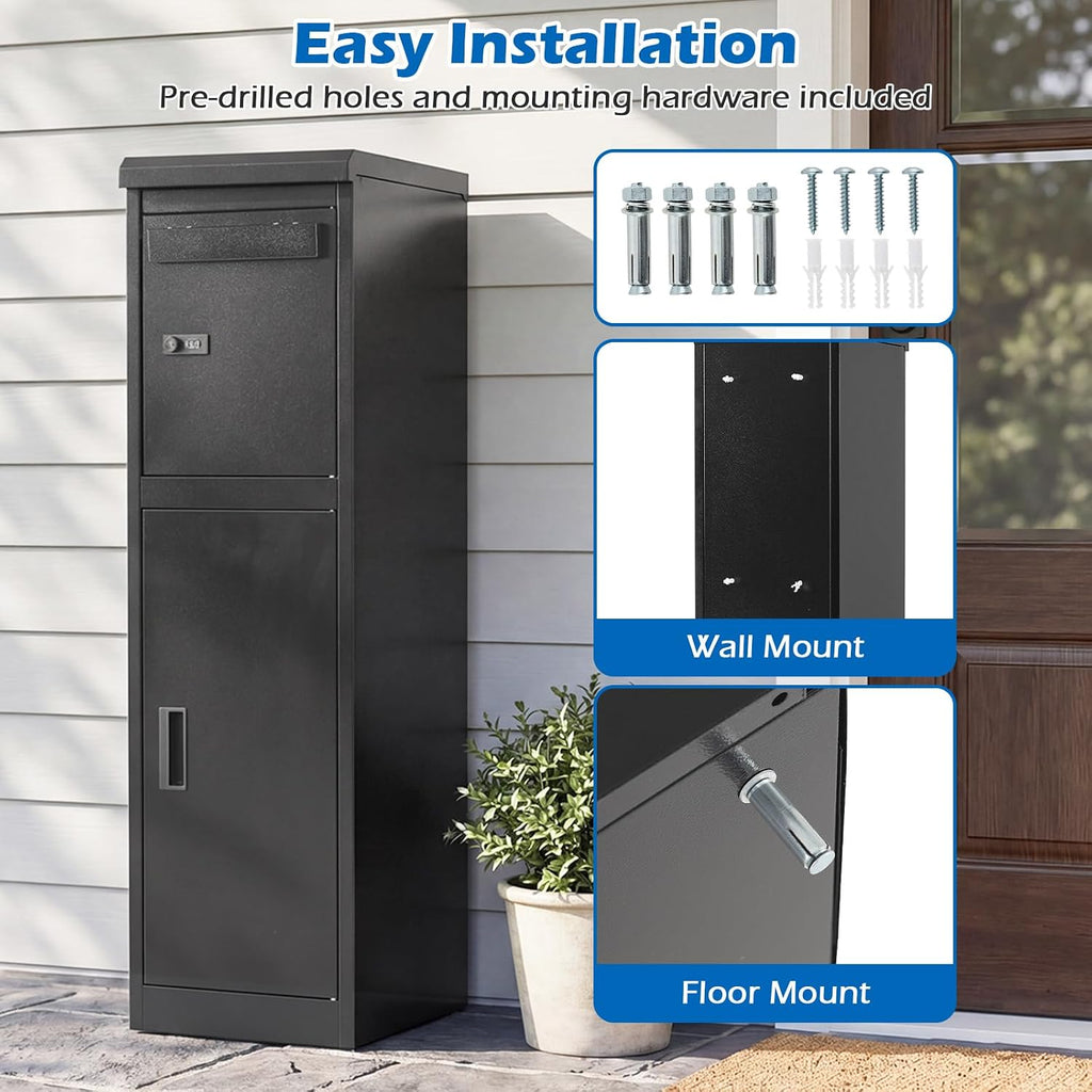 Goplus Package Delivery Boexes for Outside, 12.5' x 16.5' x 43.5' Galvanized Steel Parcel Drop Boxes with Lock, Anti-Theft Design, Package Mailbox for Home, Office, Yard, Curbside