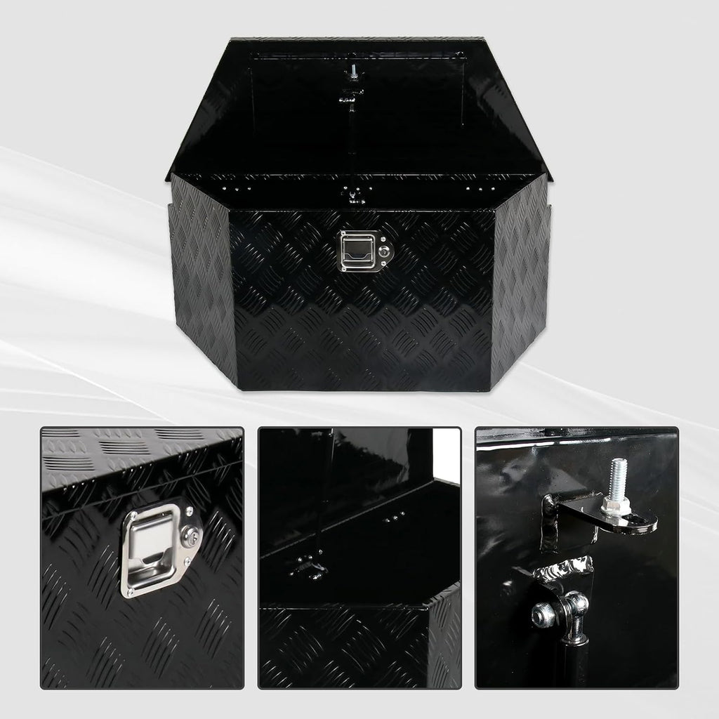 34 Inch Aluminum Utility Trailer Tongue Tool Box Wide Utility Trailer Tongue Toolbox RV Storage OrganizerTrailer Storage Tool Box With Lock & Keys Black,5 Bar Tread (34'X14.5'X15')