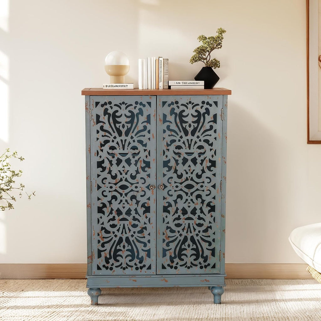 Sophia & William Tall Storage Cabinet 47.4', Decorative 2-Door Tall Accent Cabinet for Living Room, Dining Room, Blue