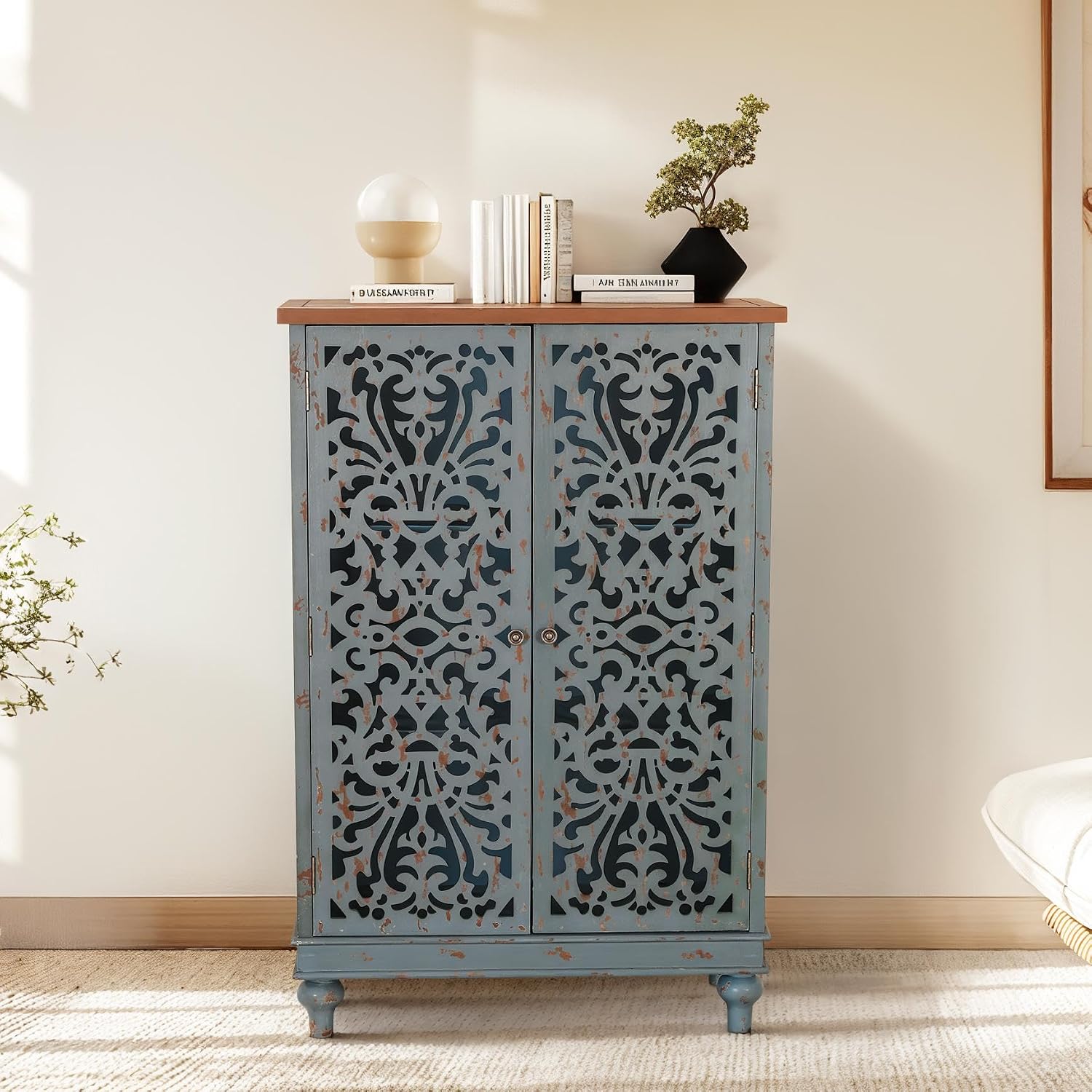 Sophia & William Tall Storage Cabinet 47.4', Decorative 2-Door Tall Accent Cabinet for Living Room, Dining Room, Blue