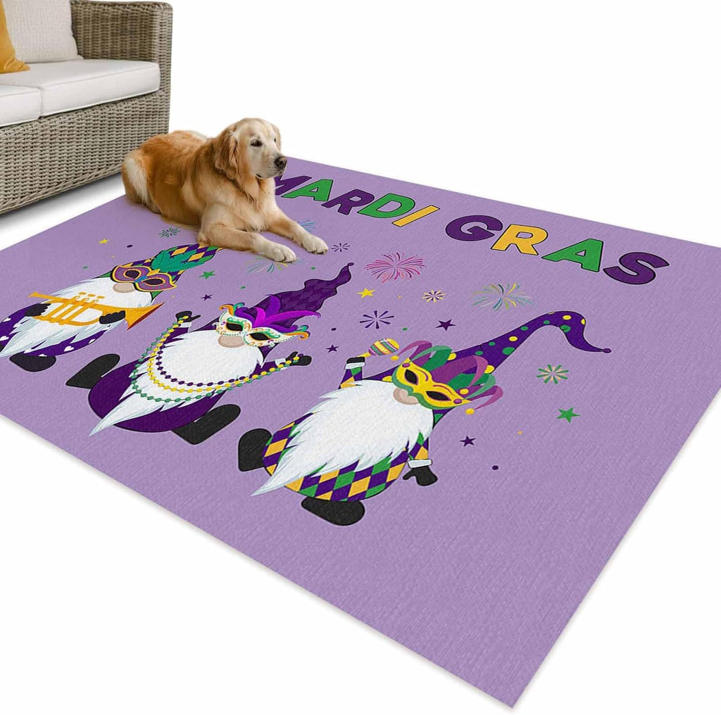 Outdoor Rug 4x6ft Mardi Gras Cartoon Cute Dwarfs Patio Area Rugs Waterproof Easy Cleaning Non Shedding Thick Mats Purple Carpet for Indoor Outdoor Porch Deck Backyard Balcony