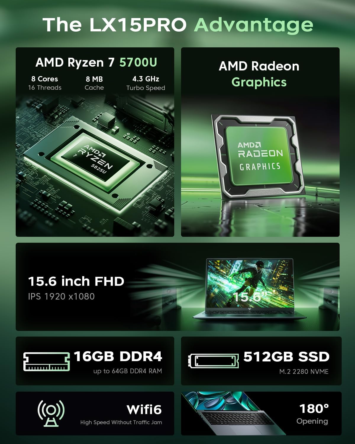 MALLRACE Gaming Laptop,15.6 inch Laptop with AMD Ryzen 7 Processor (Up to 4.3GHz,8C/16T),16GB DDR4 RAM 512GB SSD, AMD Radeon Graphics,WiFi 6, Webcam,2026 Windows 11 Laptop Computer for Video Editing