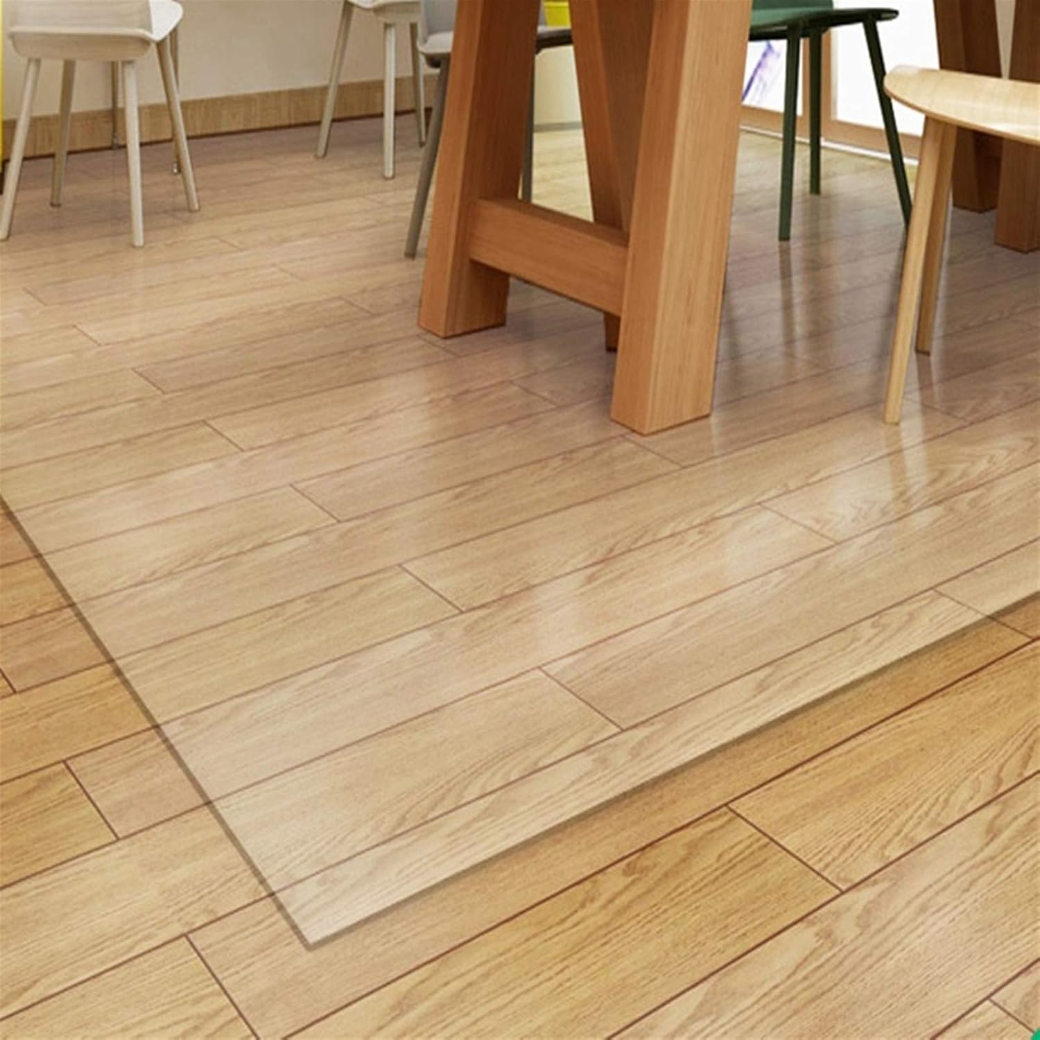 Clear Floor Protector Mat Waterproof, Hardwood Floors Carpet Pad for Exercise Equipment Table Rolling Chair Pets, Non Skid Transparent Vinyl Plastic Runners Mats(5 x 12ft/153 x 366cm)